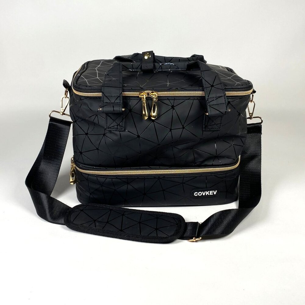 Covkev Make Up Nail Polish Make Up Bag Holds 42 Bottles Detachable Strap Black